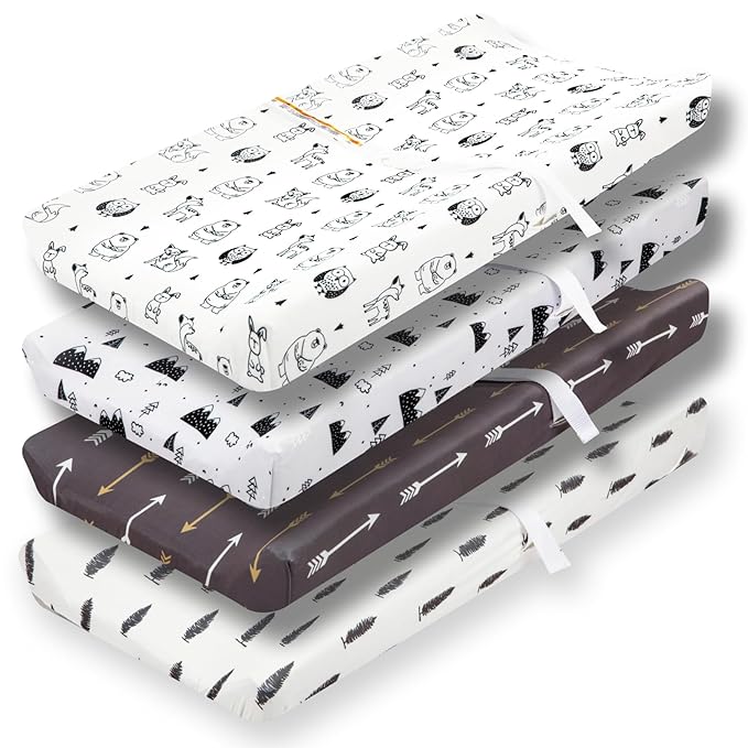 4 Pack Changing Pad Covers Woodland Forest Animals Wood Neutral Unisex Fitted Baby Changing Pad Cover Set for Baby Boys or Girls