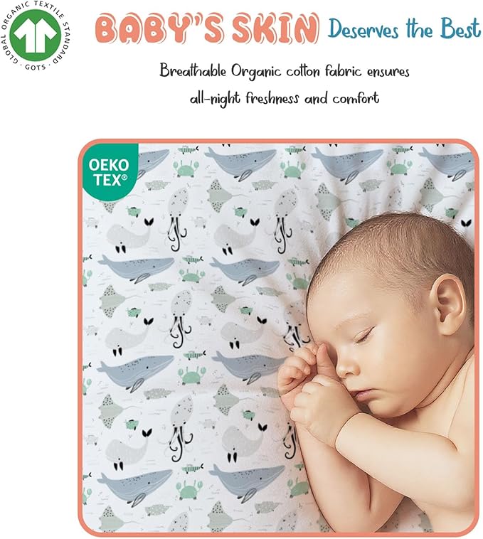 Threadmill Organic Baby Crib Sheets for Boys & Girls | 100% Organic Cotton Fitted Crib Sheet for Standard Crib Mattress | 2 Pack Unisex Cozy Toddler Sheets, Machine Washable Migosprint