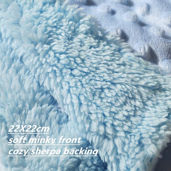 CREVENT Cozy Plush Baby Security Blanket Loveys for Baby Boys, Minky Dot Front + Sherpa Backing with Animal Face (Blue Bear)