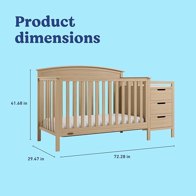 Graco Benton 4-in-1 Convertible Crib and Changer (Driftwood) – GREENGUARD Gold Certified, Crib & Changing Table Combo, Water-Resistant Changing Pad, Converts to Toddler Bed, Daybed and Full-Size Bed