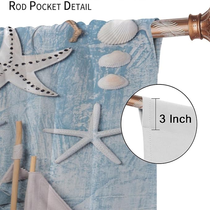 Nautical Curtain,Navy Anchor Sailing Map Starfish Seashells Bedroom Curtain,Waterproof Washable Fabric for Bedroom Decor Set 2 Panels,63x72 Inches