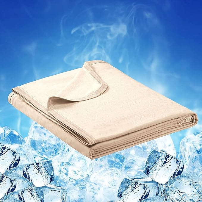 Cooling Blanket Keep Cool in Hot Summer, 51 X 67in Twin or Baby Size Blanket for Adults,Children, Babies Japanese Q-Max >0.5 Technology Arc-Chill Cooling Fiber, Breathable Comfortable All-Season-Beige