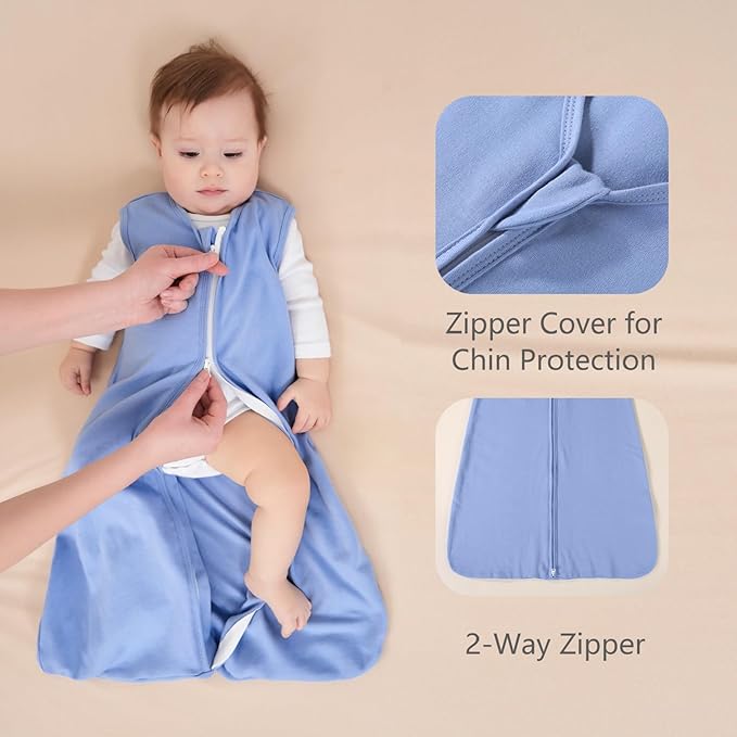 Baby Sleep Sack 6-12 Months, 100% Cotton Sleeping Sack for Newborn and Infant, 3 Pack Baby Wearable Blanket, 0.5 Tog Lightweight Double Zipper Sleep Bag Apricot