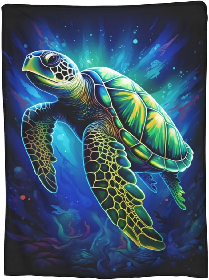 Sea Turtle Blue Blanket Turtles Shell Waves Flannel Throw Blankets for Home Decor Couch Bed Sofa Soft Fuzzy Lightweight Gifts for Kids Adults 50x40 Inches
