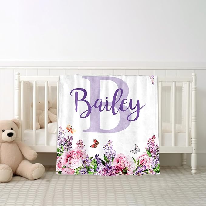 Ships Next Day, Personalized Baby Blankets, Custom Baby Blanket with Name for Girls,Gift for Chrismas Birthday Memorial Day, Customized Flannel Blanket for Kids Adults 30"X40"