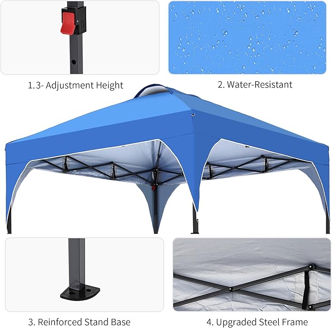 GDY 8x8 Pop Up Canopy Tent, Easy-Setup Gazebo, Outdoor Canopy with 3 Adjustable Heights for Events, Parties, Camping, Blue.