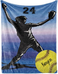 Custom Softball Blanket with Name Number: Personalized Fluffy and Warm Gift for Baby Toddler Kids and Adults Birthday Skin-Friendly Flannel Fabric(30X40inch)