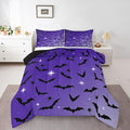 Erosebridal Bat Comforter Set Queen Size for Kids Galaxy Glitter Bedding Set with 2 Pillow Cases Happy Halloween Quilt Gothic Spooky Down Comforter Purple and Black