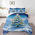 Feelyou Christmas Comforter Set Toddler Size Xmas Tree Bedding Set for Kids Boys Girls Winter Snowflake Duvet Quilt Christmas Tree Ornaments Bedroom Decor Microfiber 2 Pcs with 1 Pillow Cases
