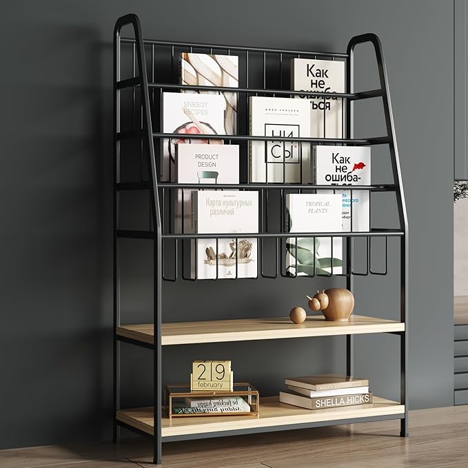 Metal Kids Bookshelf and Toy Storage Organizer,6 Tier Childrens Bookcase,Magazine Rack Floor, Book Shelf for Kids Rooms Classroom Nursery Living Room Office (Black, L:23.62")