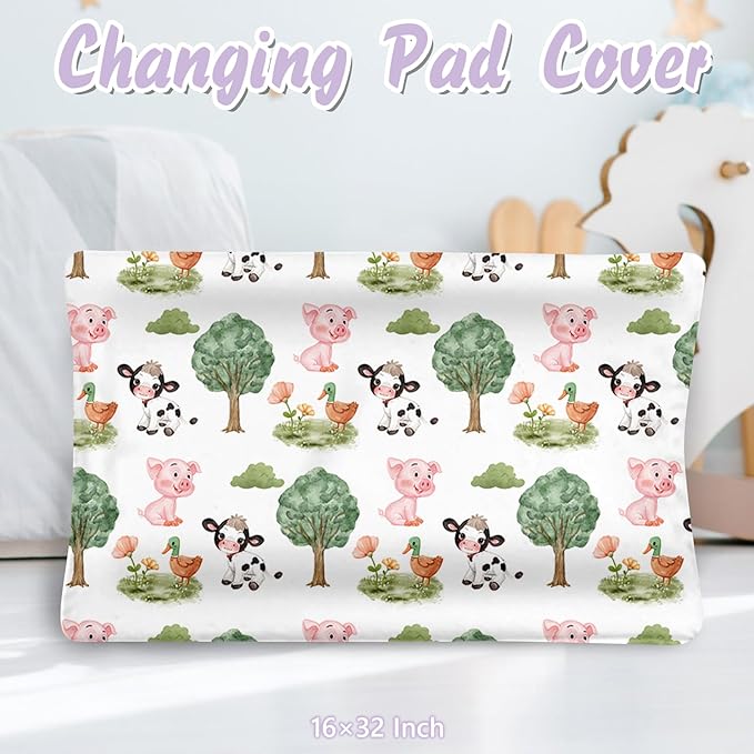 Personalized Baby Crib Bedding Set, 5 Pcs Custom Name Nursery Bedding Set for Girls Boys, Farm Animals Baby Crib Set for Toddlers Infants, Double Layer Bedding Crib Sets Customized Gifts