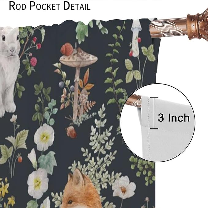 Animal Curtains, Watercolor Forest Animals Plants Pattern Blackout Window Treatments, Rod Pocket Thermal Insulated Drapes 2 Panel Sets for Bedroom Living Room, 42" W X 45" L
