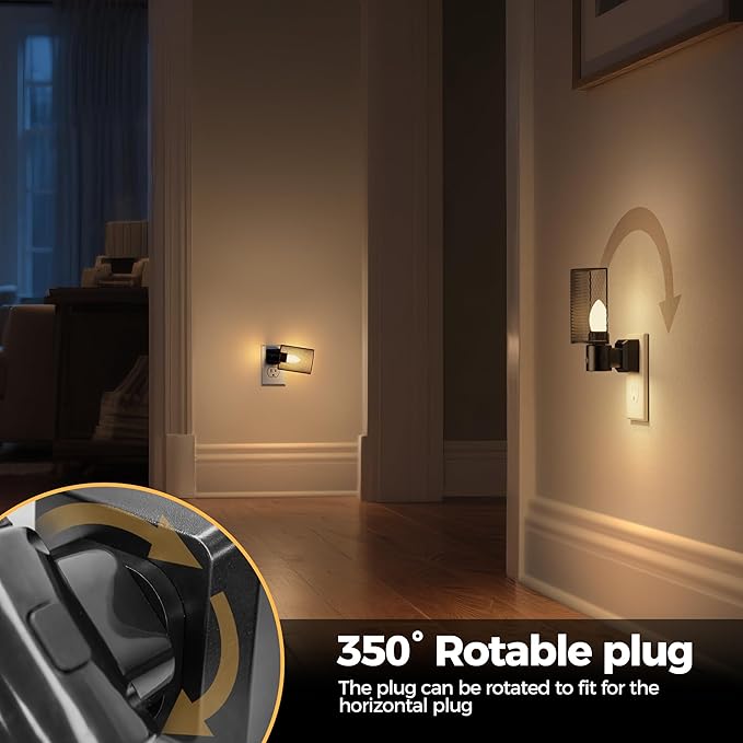 DORESshop LED Night Light Plug in, Night Lights Plug into Wall, Dusk-to-Dawn Sensor, Vintage Farmhouse Decor, 3 Level Brightness Adjustable, Dimmable Nightlights for Adults, Bathroom, Hallway