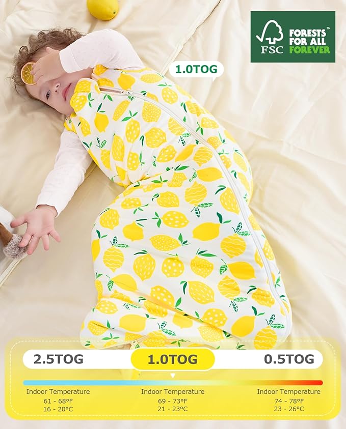 Rayon Made from Bamboo Viscose Sleep Sack 0-36 Months 1.0 Tog for Toddler and Baby sleepers 2-Way Zipper Newborn Sleep Sacks