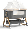 Baby Bassinet Bedside Bassinet for Baby 4 in 1 Portable Bassinet Bedside Sleeper with Wheels Mosquito Net & Storage Basket, 6 Height Adjustable Rocking Bassinet for Newborn Baby Crib