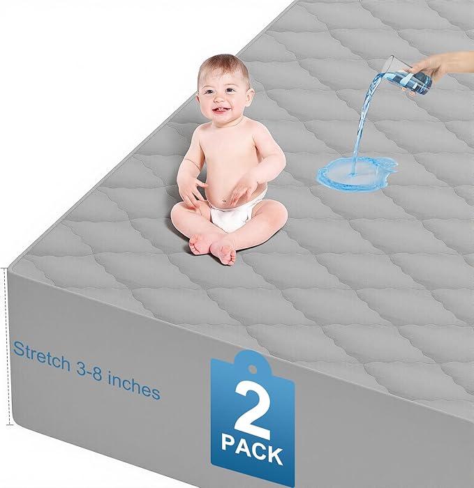 2Pack Waterproof Crib Sheets- Cotton 24X38 Fitted Crib Sheets Crib Mattress Protector Sheets,Soft Bed Sheets,Washable Little Bed Sheets (Gray, 24 * 38inch)