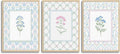 CHMMART 3 Piece Pastel Wildflower Framed Wall Art Nursery Floral Canvas Art Prints Pink Blue Botanical Pictures Wall Decor Boho Flower Painting Artwork for Bedroom Bathroom 16x20in