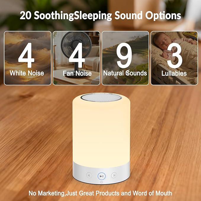 Portable White Noise Machine with Night Light-20 Non-Looping Sleep Sounds, Higher Battery, 5 Color Night Light, Timer & Memory Function for Baby Nursery, Office, Travel