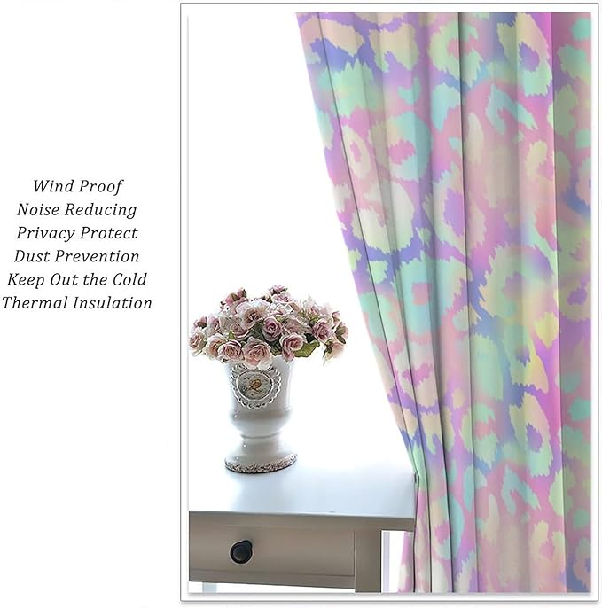 Colorful Leopard Curtains, Cheetah Safari Modern Rainbow Leopard Design Window Curtains for Bedroom Living Room Boys Kids Room 72" W X 63" L