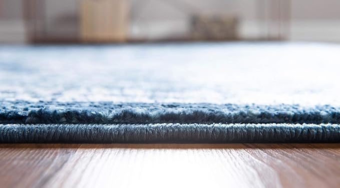 Rugs.com Charleston Collection Rug – 10 Ft Runner Navy Blue Low-Pile Rug Perfect for Hallways, Entryways