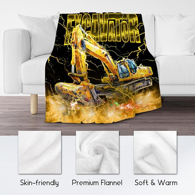 Toddler Blanket Construction Truck Gifts for Kids Boys Excavator Lovers, 60"x80" Soft Plush Throw for Room Decor