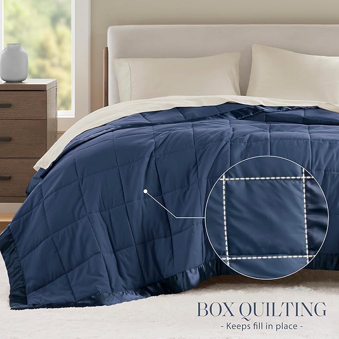 Madison Park Windom Down Alternative Blanket, Premium 3M Scotchgard Moisture Wicking Treatment, Lightweight and Soft Bed Cover For All Season, Satin Trim, Navy King