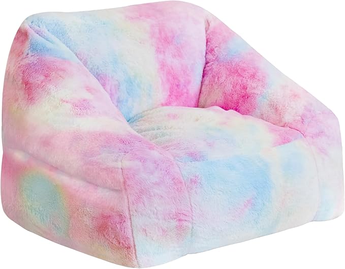 Bean Bag Chairs for Kids, 27" Modern Rainbow Colors Beanbag Sofa with Sponge Filling & Comfy Soft Faux Fur, Kids Teens Bean Bags Chair Sofa for Bedroom, Living Room (Colorful)