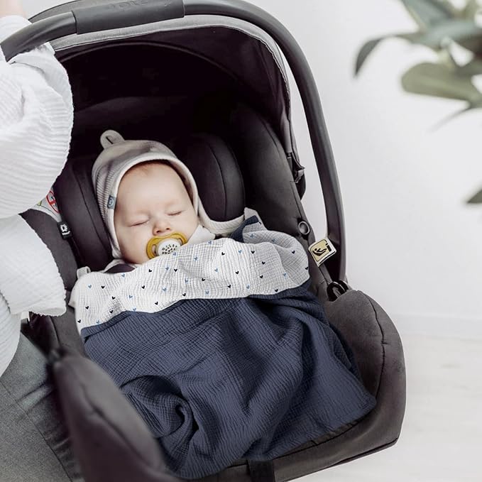 lulumoon Baby Blanket for Newborns: Muslin Swaddle for Receiving Neutral - Crib Quilt for Travel Boy & Girls 30"x40"(Blue)