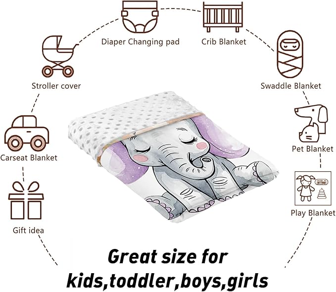 Custom Name Crib Bedding Set 3-Piece – Light Purple Elephant Design Baby Bedding Set with Personalized Soft Blanket, Fitted Sheet, Changing Pad Cover – Ideal Newborn Gift for Boys and Girls