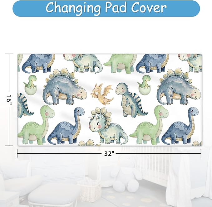 Personalized Baby Crib Bedding Set with Name, 5 Pcs Dinosaur Crib Bedding Set for Boys Girls, Double Layer Nursery Crib Set for Infant Toddlers, Ideal Gift for Newborns Kids New Parents