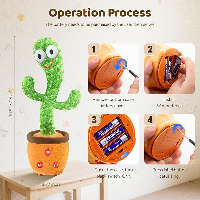 Cactus Baby Toy Talking Dancing Singing Adjustable Volume, Baby Girl for 1 Year Old, Infant Toys for 0-6 6-12 Months Stocking Stuffers