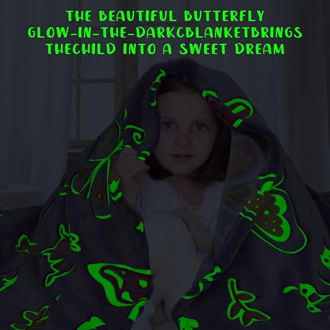 Butterfly Blanket Glow in The Dark Blanket Gifts for Girls, Toys for 1 2 3 4 5 6 7 8 9 10 Year Old Girls Birthday Gifts Butterfly Gifts for Adults Kids,Soft Warm Kids Throw Blanket 80"x60"