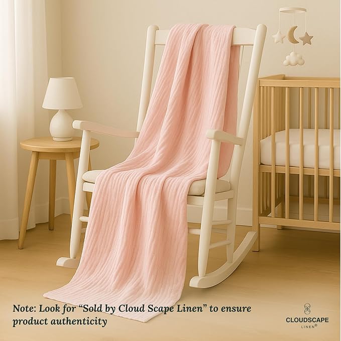Cloud Scape Linen Extra Large 4 Layer Muslin Throw Blanket - 100% Cotton Gauze, Lightweight & Breathable All Season, Pre-Washed, for Couch & Bed, 50x70, Seashell Pink