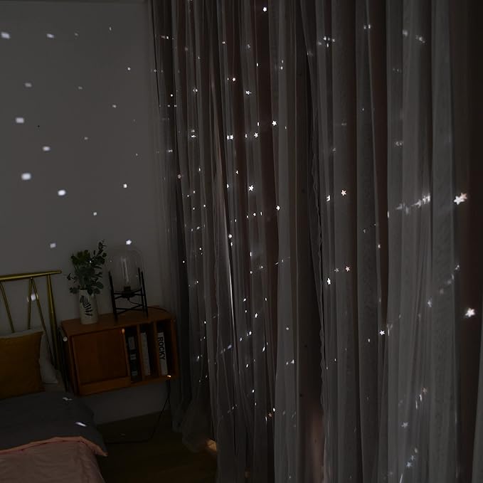 Kinryb Kids Blackout Curtains for Bedroom/Living Room/Classroom, Sheer Overlay Extra Long 2 Panel Set, Double Layer Curtains with Star Cutout for Kids Room(W 52 x L 108 Inches,Coffe 2 Pcs)