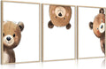 3Pcs Baby Teddy Bear Nursery Wall Art Peeking Bear Pictures Wall Decor Peekaboo Kids Room Decor Woodland Animal Posters Neutral Nursery Painting Canvas Print Artwork for Children's Baby Room Bedroom
