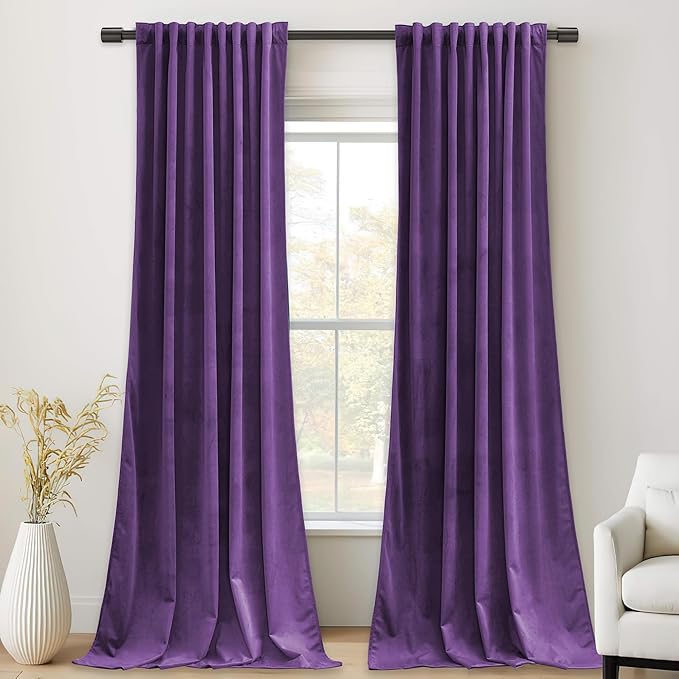 StangH Purple Velvet Curtains 52x84 inches, Room Darkening Super Soft Drapes for Bedroom Living Room, Thermal Insulated Window Treatment, 2 Panels