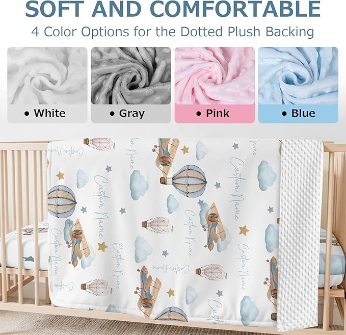 Personalized Baby Crib Bedding Set,3 Piece Custom Name Nursery Set with Blanket, Fitted Sheet & Pillowcase for Baby Girls & Boys, Sky Adventuren Theme(Fixed Size)