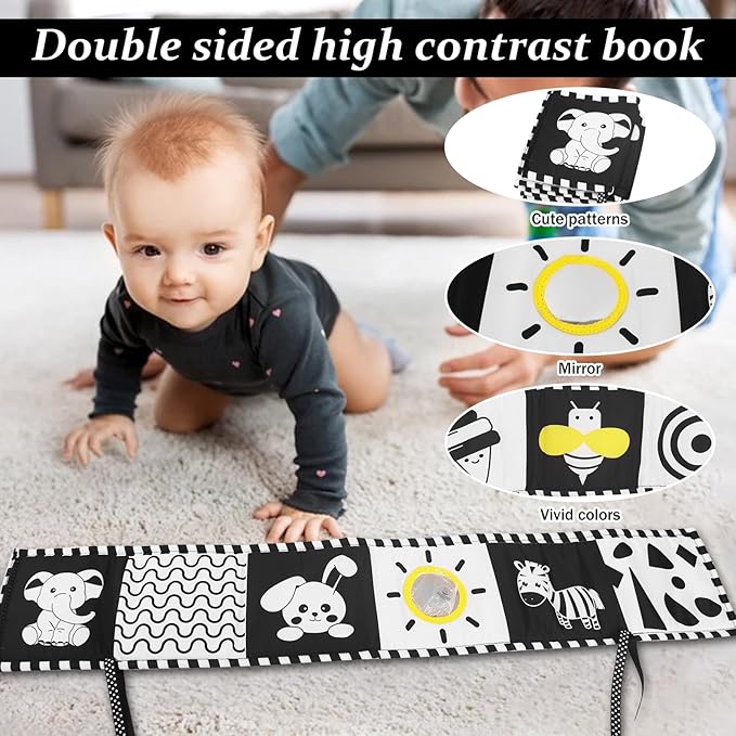 High Contrast Baby Toys for Newborn, Black and White Baby Toys, Newborn Toys 3 Months Brain Development with Car Seat Toys Hanging Rattle Toys (Classic Edition)