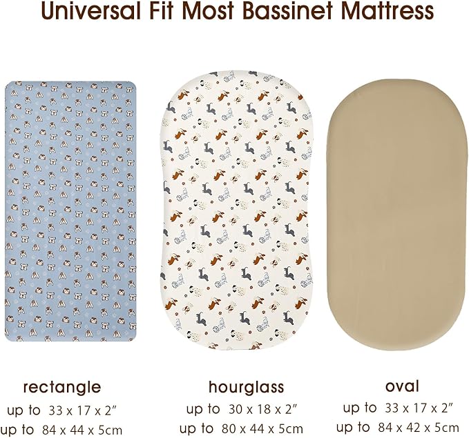 PHF 3 Pack Soft Bassinet Sheets, Pet Dogs Breathable Comfy Cradle Sheets for Baby Boys Girls Neutral, No Slip Universal Fit for Most Cradle and Bassinet Mattress, Pet Dogs