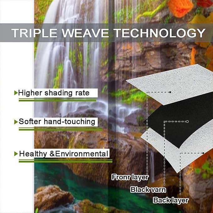 Waterfall Blackout Curtains, Waterfall Landscape Autumn Nature Leaves Forest Window Drapes, for Bedroom Living Room 84" W X 84" L