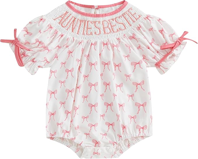 Newborn Baby Girl Romper Mamas Mini Bow Plaid Print Puff Sleeve Smocked Bubble Romper Jumpsuit Bodysuit Clothes