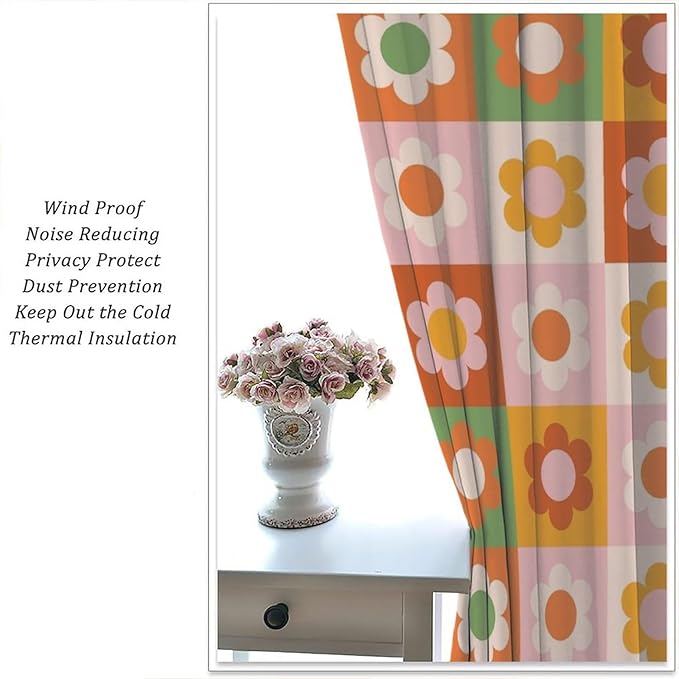 70s Flowers Curtains,Vintage Cute Colorful Abstract Floral for Girls Kids Bedroom Bathroom Curtains Window,Trendy Groovy Funky Novelty Home Window Treatments Drapes 55"" W X 63"" L, Style-5