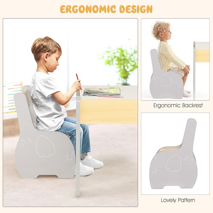 INFANS 3 in 1 Kids Table and Chair Set, Wood Multi Activity Table with Removable Tabletop Storage, Detachable Blackboard for Toddler Playing Drawing Arts Crafts,3 PCS Children Furniture
