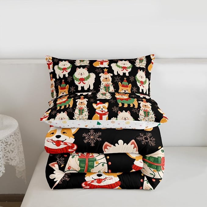 Castle Fairy Cute Puppy Dog Animal Twin Size Comforter Set,Christmas Pets Quilt Set Soft Bed Collection,Merry Christmas Theme Bedding Comforter for Boys Girls Room Decor,2 Pcs