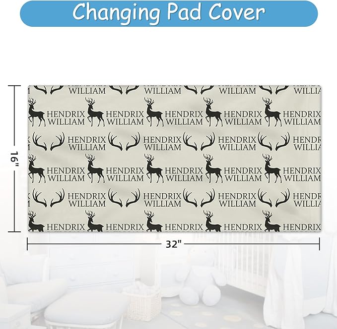 Custom Crib Bedding Set for Boys, 5 Pcs Personalized Woodland Deer Crib Set with Name, Double Layer Nursery Bedding Sets for Infant Toddlers Kids, Baby Blanket, Newborn Infant Customized Gift