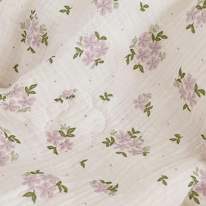 BuLuTu Purple Flower Baby Quilts for Kids Muslin Comforter Large Thin Summer Quilt for Crib/Cradle/Cot, 2-Layer Muslin Toddler Blanket Purple Perilla Pattern, 47x59 Inch