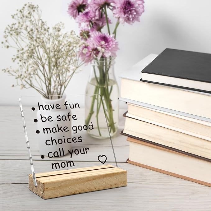 Call Your Mom Desk Decor, Funny Acrylic Sign, Dorm Room Essentials, Inspirational Acrylic Plaque Sign with Wood Stand for Guys Girls College Dorm Room Decor, Son Daughter Graduation Gift