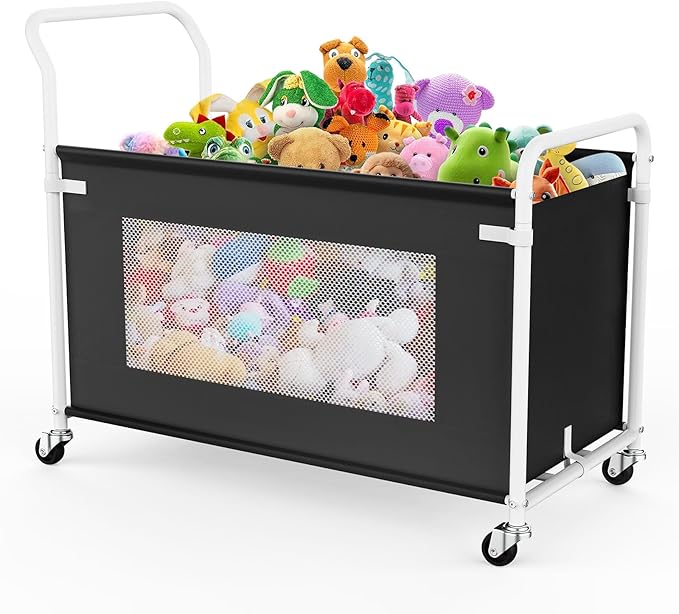 KEEGH Extra Large Toy Box for Kids with 360° Rotating Wheels, Heavy Duty Toy Chest for Boys and Girls, Toy Storage Organizer for Kids, Toy Bins for Living Room, Nursery, Bedroom(Black)