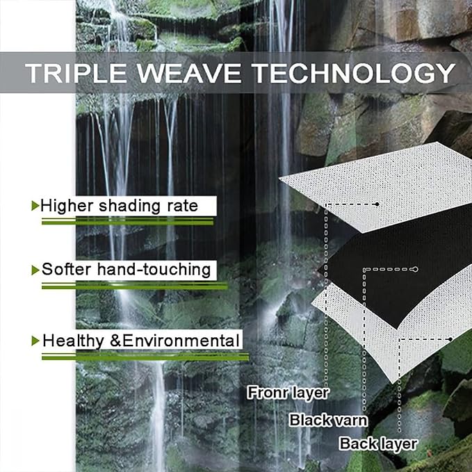 Forest Waterfall Blackout Windows Curtains, Rocky Waterfall to Pond Running Off Scenic Nature Themed Picture Print Curtains, for Living Room Bedroom 55x63in 2 Panels