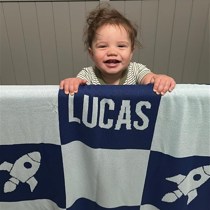 Personalized Signature Icon Blanket – 100% Organic Cotton Customized Baby Blanket, Custom Name, Crib 36x60, Gift for Baby Shower, Birthday Present, Girls and Boys, Toddlers Kids - Made in America